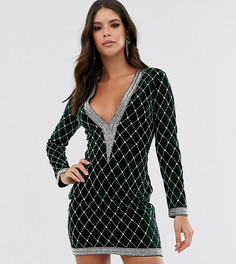 Бархатное платье мини с длинными рукавами ASOS DESIGN Tall-Зеленый