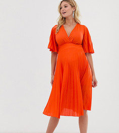 Плиссированное платье миди в стиле кимоно ASOS DESIGN Maternity-Оранжевый