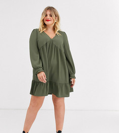 Свободное платье мини с V-образным вырезом и оборкой ASOS DESIGN Curve-Зеленый