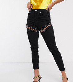 Джинсы скинни с завышенной талией и шнуровкой ASOS DESIGN Petite Ridley-Черный