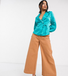 Укороченные широкие джинсы с декоративной строчкой ASOS DESIGN Petite-Коричневый