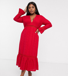 Платье макси с глубоким вырезом и рукавами клеш ASOS DESIGN Curve-Красный