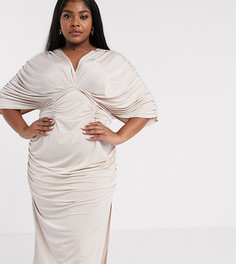 Платье миди с драпировкой и отделкой ASOS DESIGN Curve-Розовый