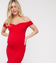 Эксклюзивное красное платье-футляр с открытыми плечами и оборкой Queen Bee Maternity-Красный
