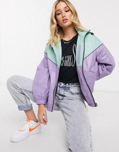 Лавандовая кожаная куртка колор блок Dua Lipa x Pepe Jeans-Мульти