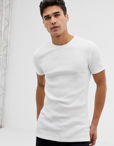 Белая обтягивающая футболка в рубчик с круглым вырезом ASOS DESIGN-Белый