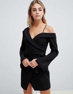 Черное платье в стиле смокинга Missguided-Белый