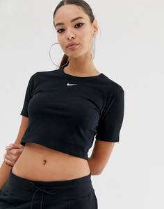 Черный кроп-топ с миниатюрным логотипом-галочкой Nike