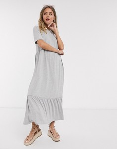 Серое меланжевое свободное платье‑футболка миди ярусного кроя ASOS DESIGN-Серый