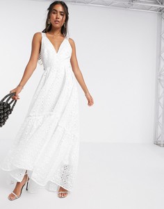 Блестящее платье макси А-силуэта с вышивкой ришелье ASOS EDITION-Белый
