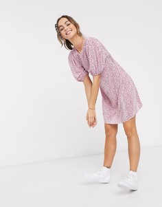 Розовое плиссированное платье мини с принтом ASOS DESIGN-Розовый