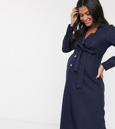 Темно-синее платье миди на пуговицах с поясом ASOS DESIGN Maternity-Темно-синий