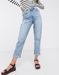 Голубые джинсы в винтажном стиле с рваной отделкой New Look-Синий