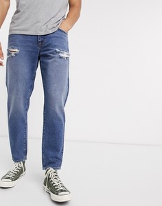 Синие классические джинсы с рваной отделкой ASOS DESIGN-Синий