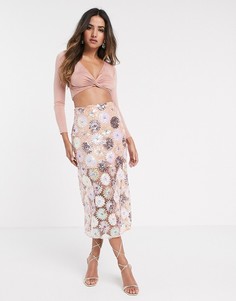 Юбка миди с цветочным рисунком и пайетками ASOS DESIGN-Мульти