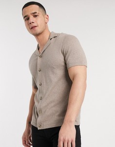 Бежевая футболка-поло на пуговицах ASOS DESIGN-Коричневый