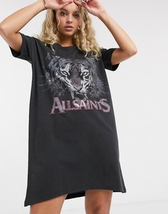 Черное платье-футболка с принтом тигра AllSaints-Черный