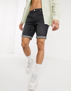 Черные узкие джинсовые шорты с потертостями ASOS DESIGN-Черный