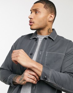 Серая рубашка с контрастной строчкой Bershka-Серый