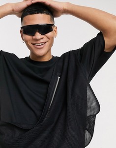 Черная футболка oversized с рукавами до локтя и сетчатой сумкой ASOS DESIGN-Черный