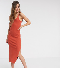 Платье миди в рубчик без рукавов ASOS DESIGN Tall-Красный
