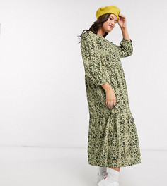Ярусное платье макси цвета хаки с леопардовым принтом ASOS DESIGN Curve-Мульти
