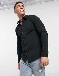 Черная рубашка из пике с длинными рукавами River Island-Черный