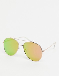 Солнцезащитные очки-авиаторы с розовыми стеклами ASOS DESIGN-Золотой