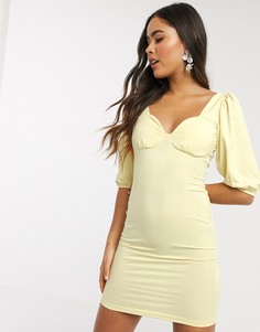 Платье мини с объемными рукавами ASOS DESIGN-Желтый