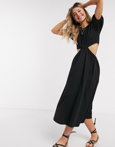 Свободное черное платье миди с вырезом ASOS DESIGN-Черный