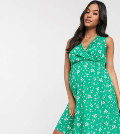 Зеленое платье с присборенной талией и цветочным принтом New Look Maternity-Мульти