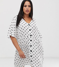 Свободное платье мини на пуговицах с V-образным вырезом ASOS DESIGN Curve-Мульти