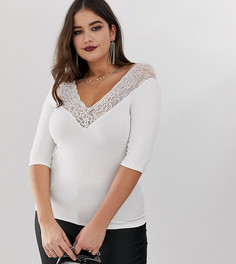 Топ со спущенными плечами и кружевной отделкой ASOS DESIGN Curve-Кремовый