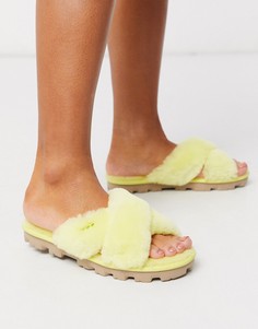 Желтые слиперы с пушистыми перекрещенными ремешками UGG-Желтый