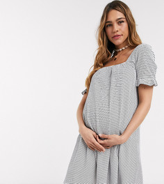 Темно-синее свободное платье в кремовую полоску с квадратным вырезом ASOS DESIGN Maternity-Мульти