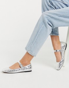 Серебристые стеганые балетки ASOS DESIGN-Серебряный