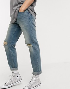 Суженные книзу синие джинсы с рваной отделкой ASOS DESIGN-Синий