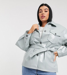 Синяя виниловая куртка с поясом ASOS DESIGN Curve-Синий