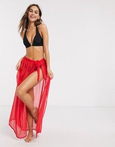 Пляжная юбка с завязкой и помпонами Brave Soul-Красный