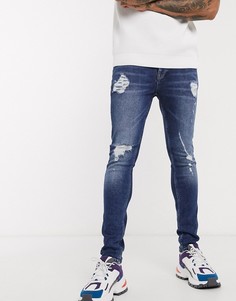 Синие джинсы скинни со рваной отделкой ASOS DESIGN-Синий