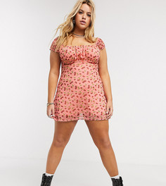 Чайное платье мини с оборками и принтом New Girl Order Curve-Розовый