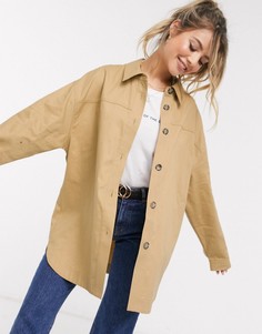 Светло-бежевая куртка-рубашка в стиле oversized из хлопка ASOS DESIGN-Бежевый