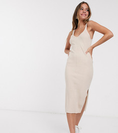 Платье миди в рубчик без рукавов ASOS DESIGN Petite-Кремовый