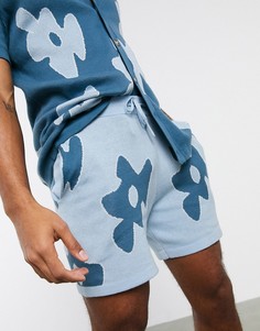 Светло-синие трикотажные шорты с цветочным принтом ASOS DESIGN-Синий