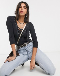 Топ со шнуровкой Free People-Черный