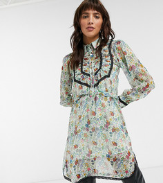 Платье-рубашка с цветочным принтом и рюшами Topshop-Мульти