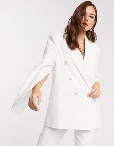 Фактурный пиджак с разрезами на рукавах ASOS DESIGN-Белый