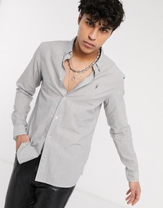 Серая рубашка в мелкую полоску с длинными рукавами и логотипом AllSaints-Серый