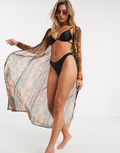 Сетчатое пляжное кимоно со змеиным принтом Missguided-Оранжевый