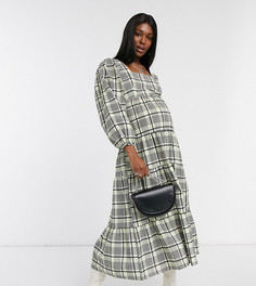 Ярусное свободное платье в клетку зеленого цвета Topshop Maternity-Зеленый